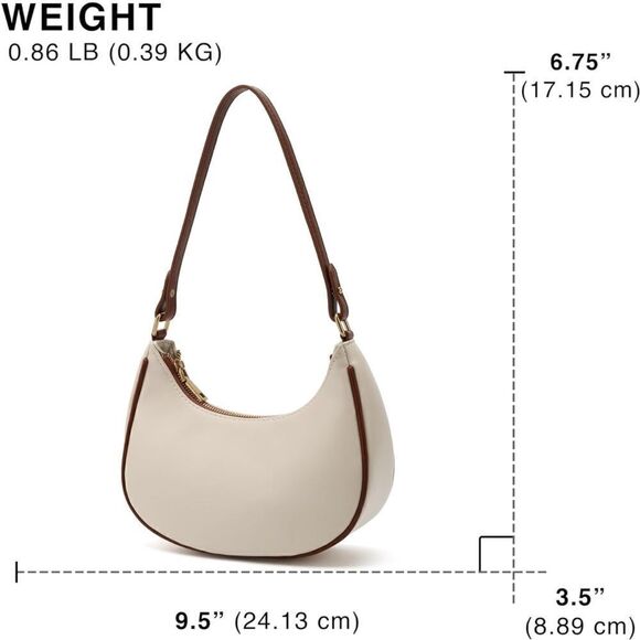 Small Crescent Shoulder Bag Crossbody Purse Vegan Leather Zippered Handbag - Picture 4 of 9